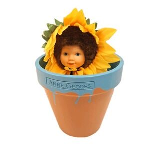 Vintage Anne Geddes Baby Sunflower Doll In Flower Pot "Down In The Garden"